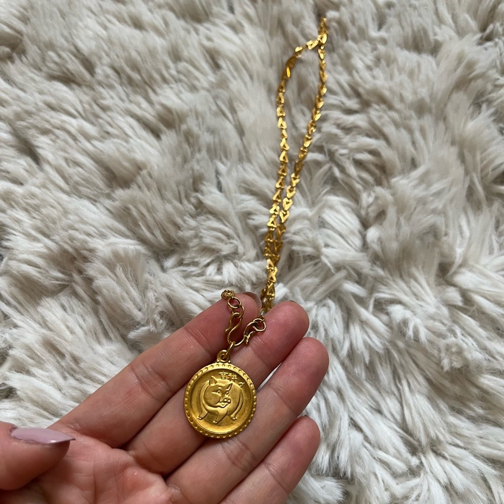 24k Chinese zodiac pig pendant necklace 16 grams